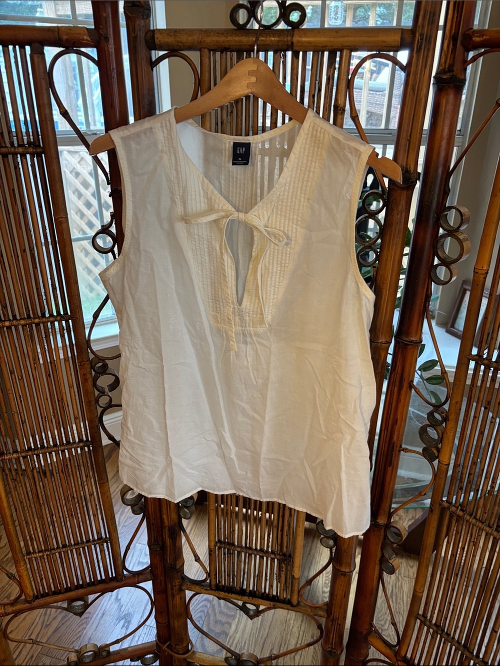 GAP Cream Sleeveless Pintuck Tie-Front Top